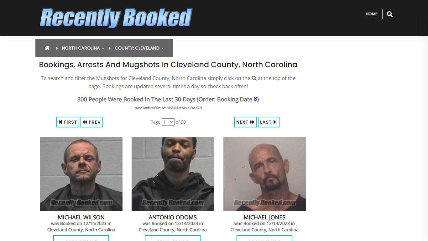 Bookings, Arrests and Mugshots in Cleveland County, North Carolina